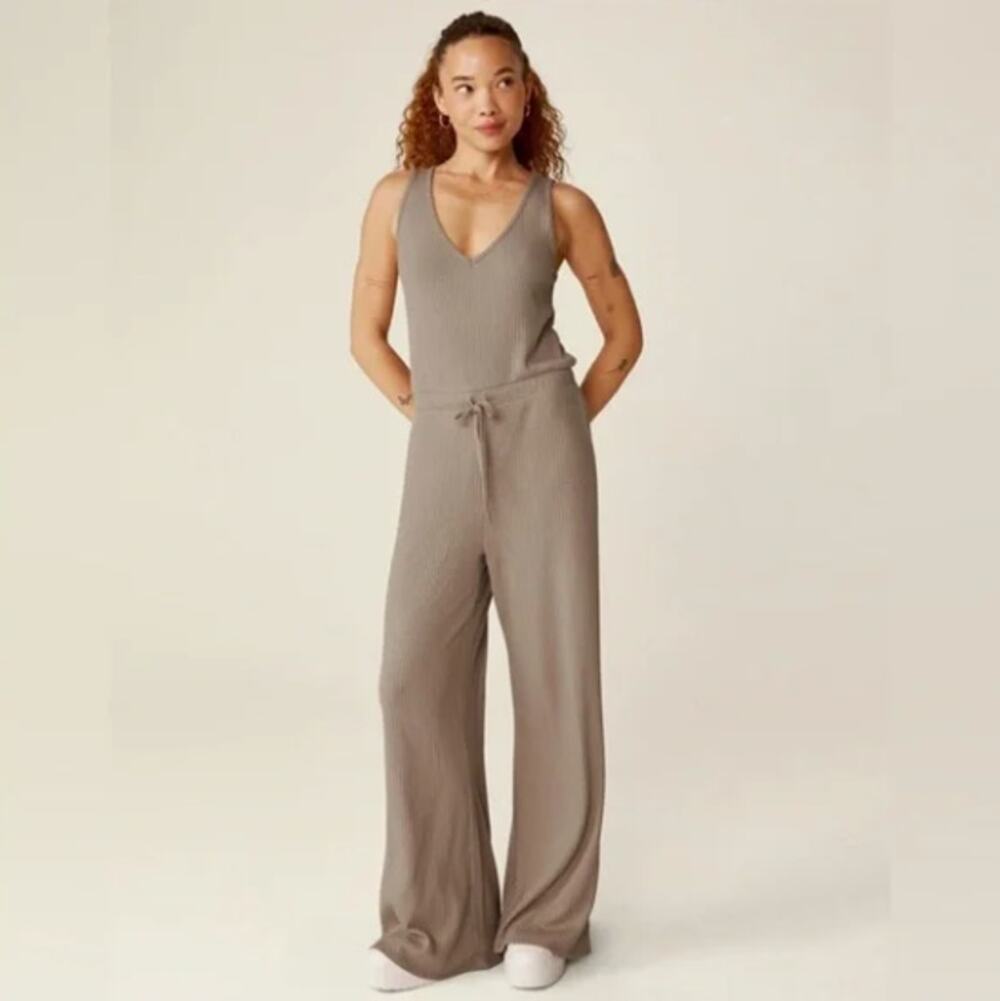 BEYOND YOGA Jetsetter Wide Leg Sleeveless Jumpsuit Birch Tan Sz XL {K30}